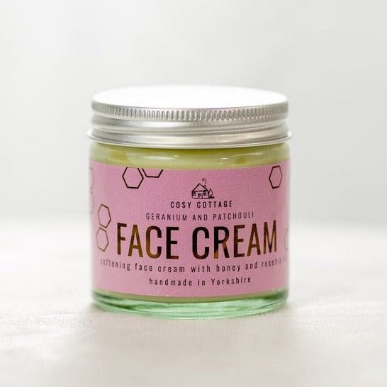 Honey & Rosehip Oil Natural Face Cream with Geranium & Patchouli 60ml - Cosy Cottage Soap