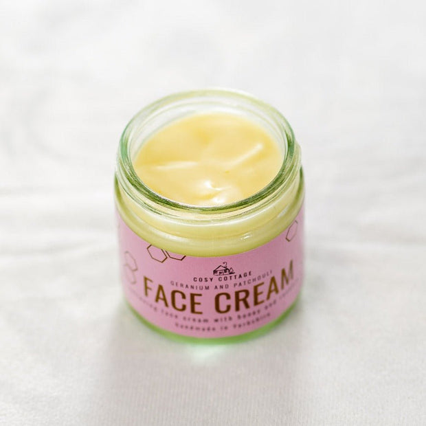 Honey & Rosehip Oil Natural Face Cream with Geranium & Patchouli 60ml - Cosy Cottage Soap