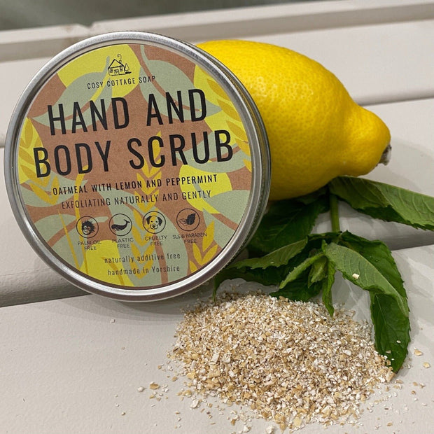 Oatmeal Hand and Body Scrub with Peppermint and Lemon Essential Oils - 100ml - Cosy Cottage Soap