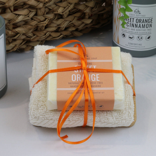 Vegan Soap, Cloth & Wooden Dish Gift Set - Cosy Cottage Soap