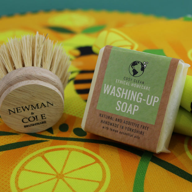 Washing - Up Soap with Lemon Essential Oil (Optional hand - held Brush and tea towel) - Cosy Cottage Soap